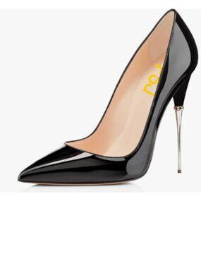 FSJ Black Women Sexy Slip On Formal Pumps Stiletto Heels Pointy Toe Chic Shoes